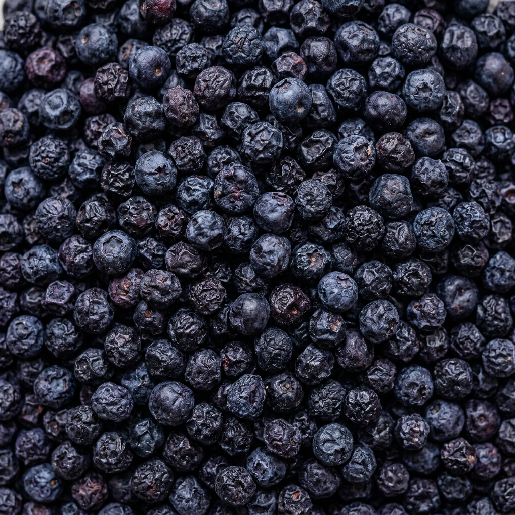 Close-up of dried blueberries filling the square frame