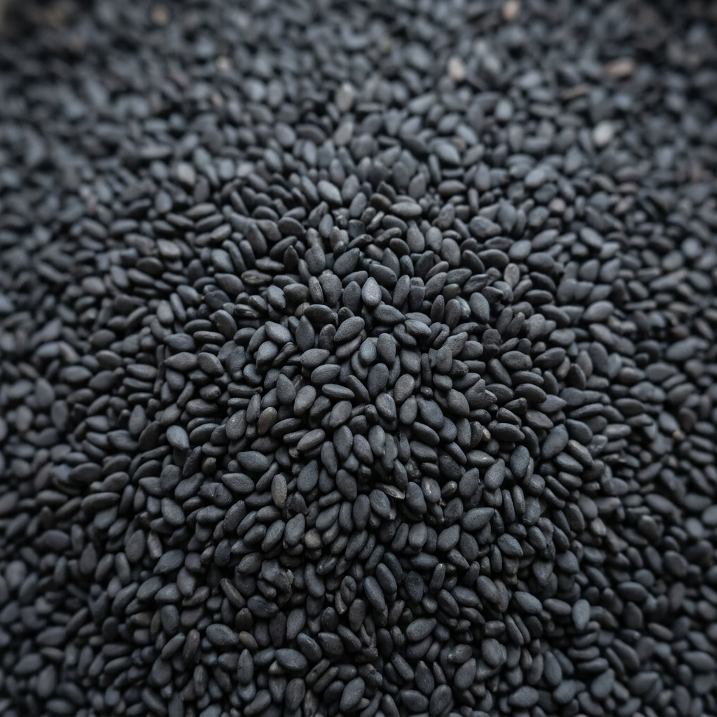 Black sesame seeds filling a square frame
