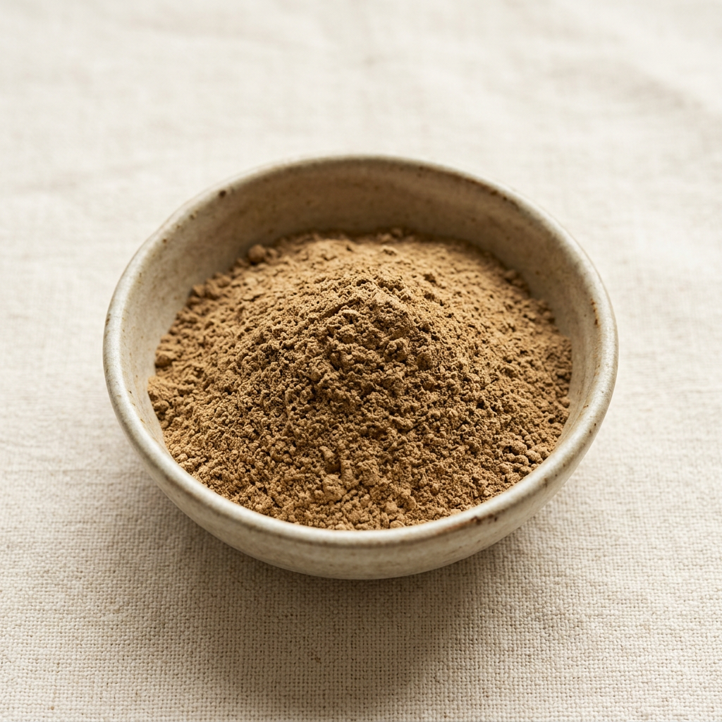 Illustrative image of turkey tail mushroom powder in a ceramic bowl