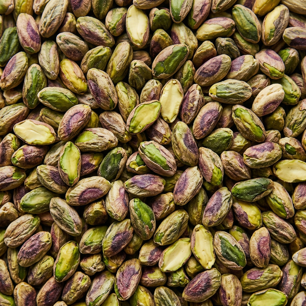 Shelled pistachio kernels filling a square frame