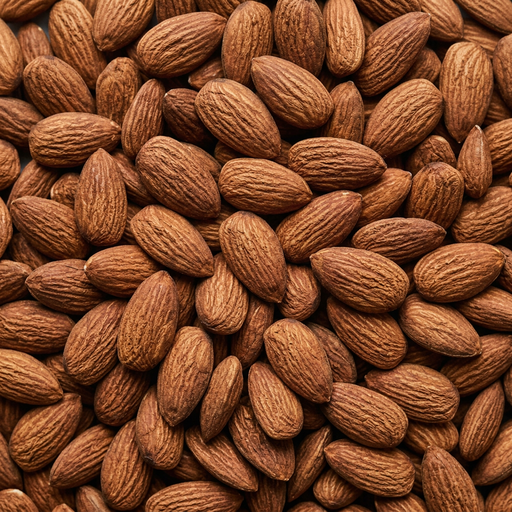Close-up of whole activated almonds filling the square frame
