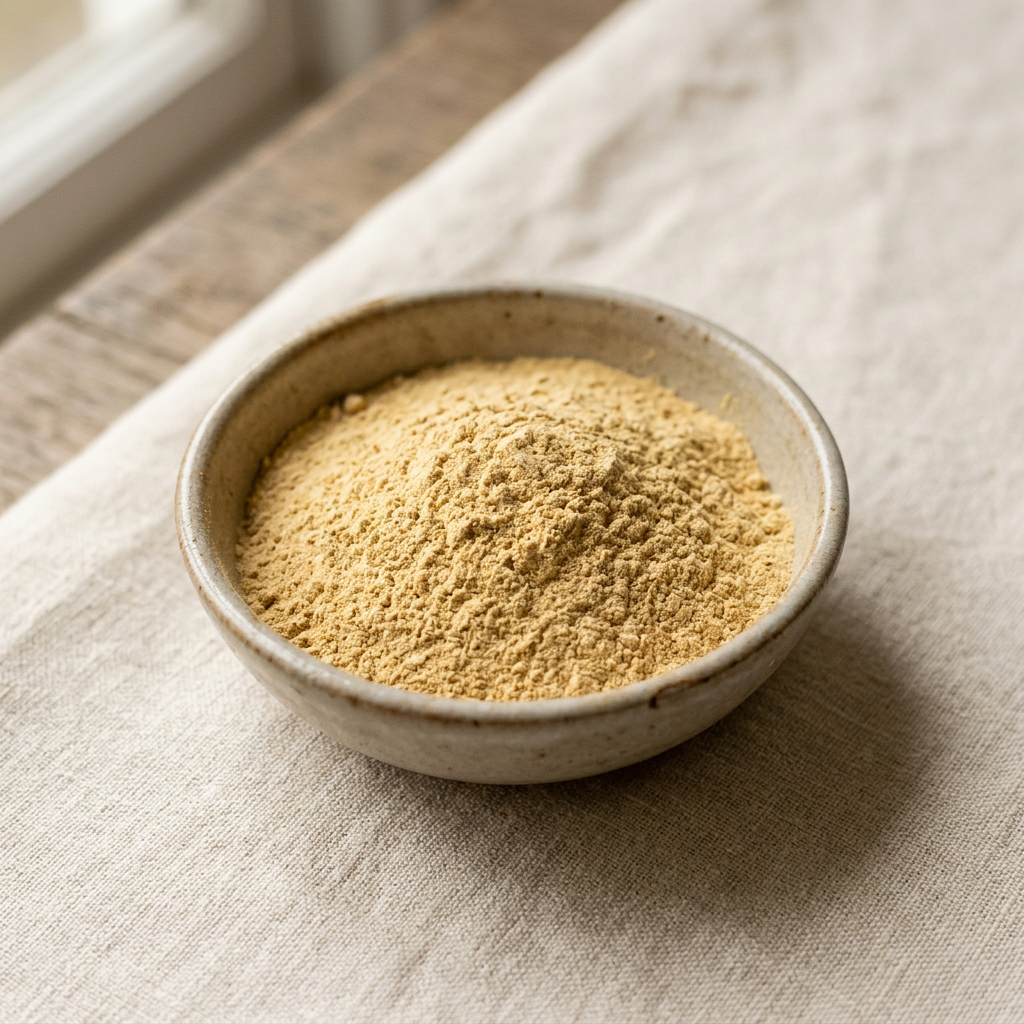 Illustrative image of lucuma powder in a ceramic bowl
